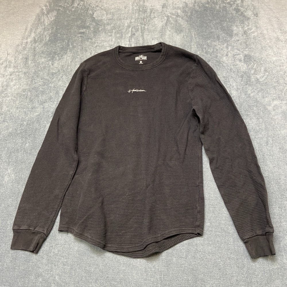 Hollister Must Have Collection French Terry Shirt Mens Medium Black Round Hem
